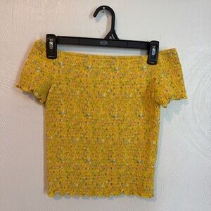 art class Yellow Multicolor Smocked Off-Shoulder Crop Top